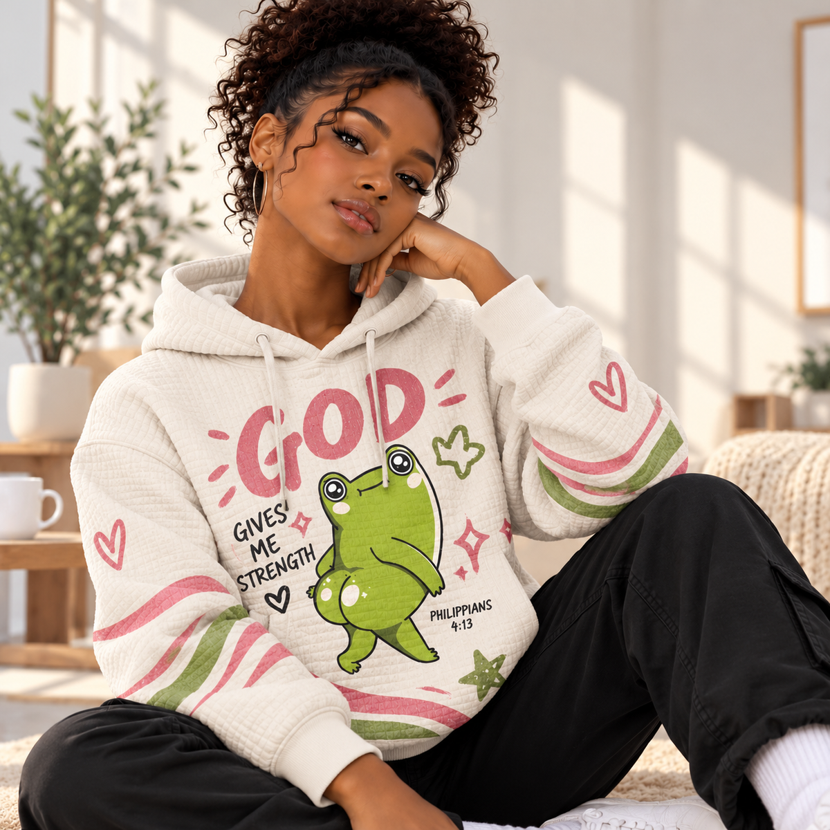 Cute Green Frog Waffle Hoodie