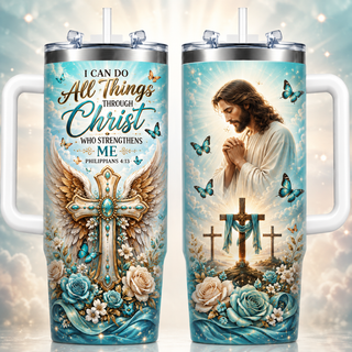 I Can Do All Things Through Christ Teal Gold 40oz Top Tumbler