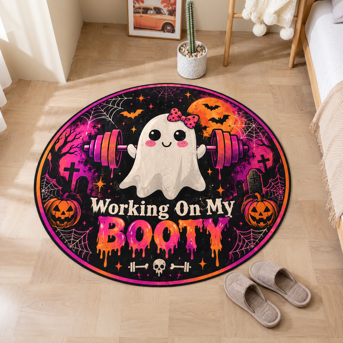 Working On My Booty Ghost Halloween Round Rug