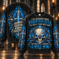 Through Hell, I Will Win – Blue Flame Skull Sweatshirt