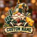 Personalized Green and Gold Football Gnome Ornament