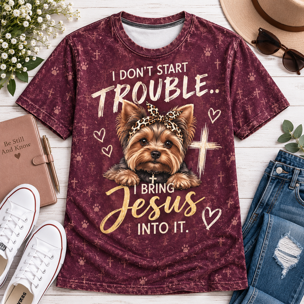 God's Promises & God's Timing Pink Floral Christian T-Shirt