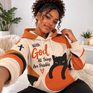 Orange Black Cat Waffle Hoodie