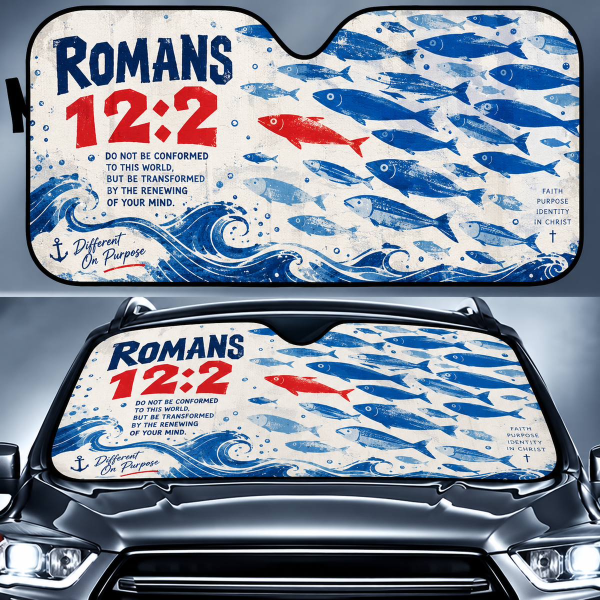 Romans 12:2 Fish Car Sun Shade