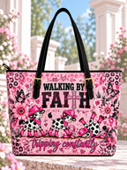 Walking By Faith Tripping Constantly Pink Cowgirl Cow Saddle Bag
