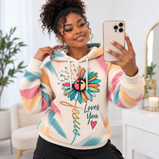 Pastel Brushstroke Flower Waffle Hoodie