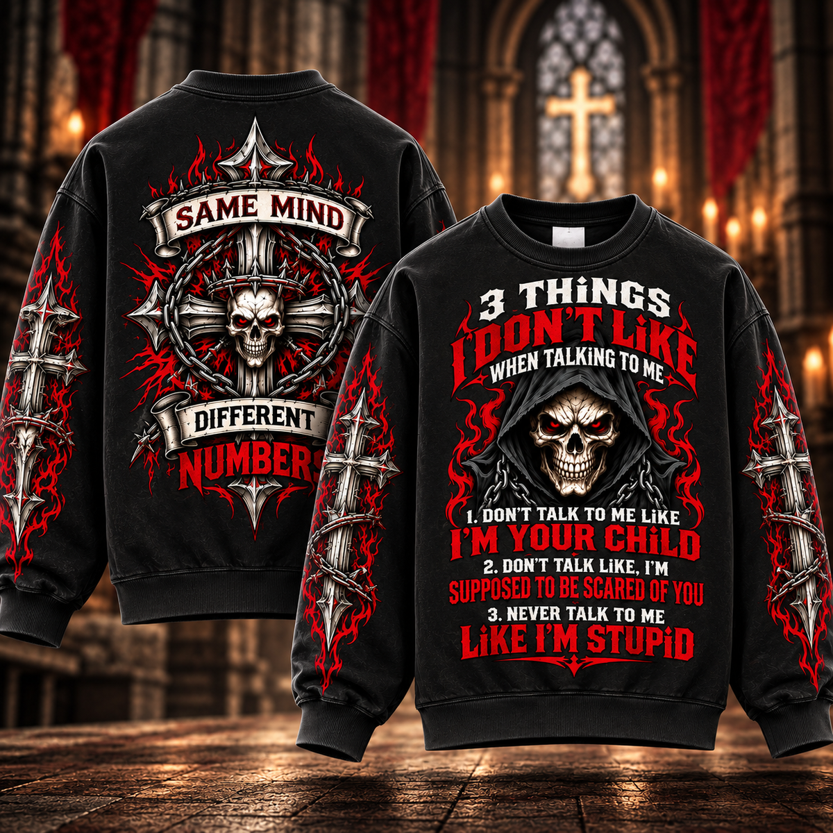 3 Things I Don't Like – Red Hooded Skull Sweatshirt