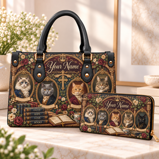 Personalized Regal Cats PU Leather Handbag & Leather Long Wallet