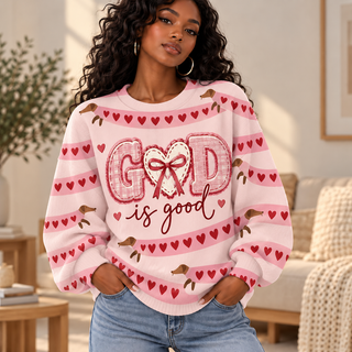 Pink Dachshund Heart Bow Waffle Sweatshirt