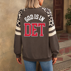 Detroit God Is In DET Leopard Sleeve Sweatshirt