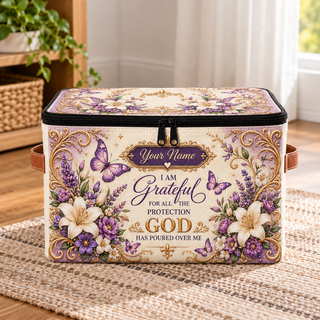 Personalized Purple Butterfly Square Storage Basket With Lid