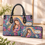 Personalized Mother and Daughter PU Leather Handbag & Leather Long Wallet