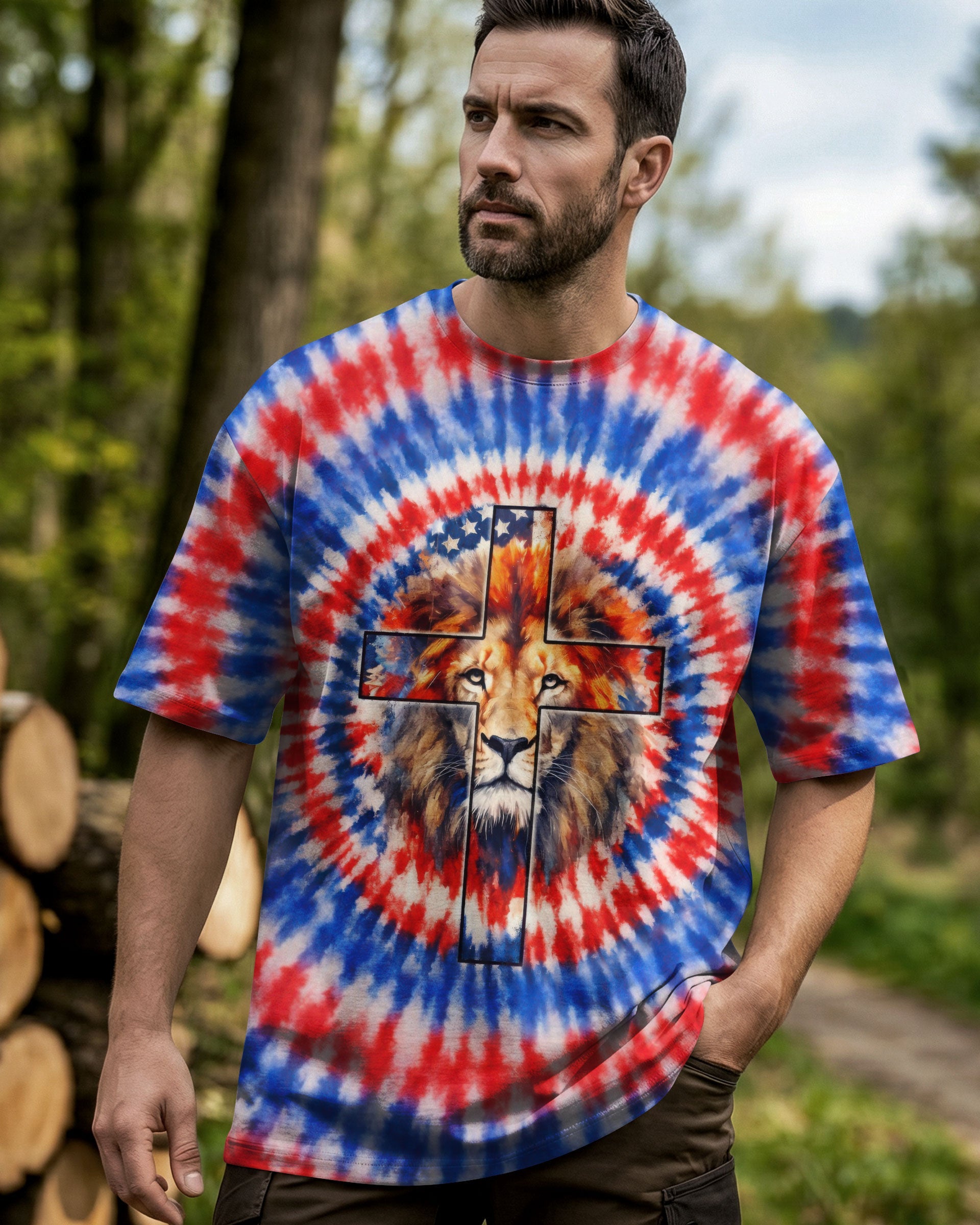 I Will Fear No Evil Lion Cross  Swirl  Men's All Over Print Shirt - Trunx598332
