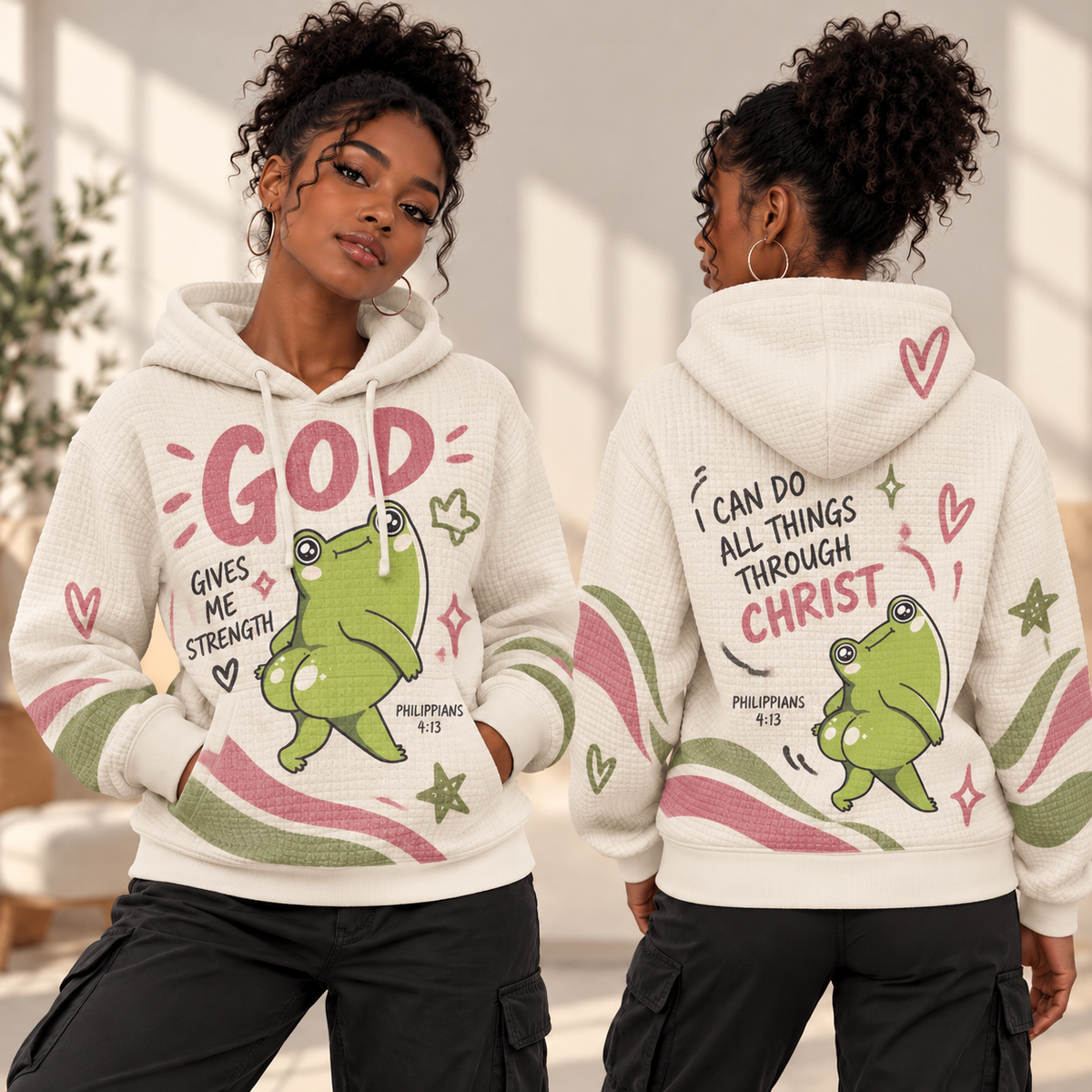Cute Green Frog Waffle Hoodie
