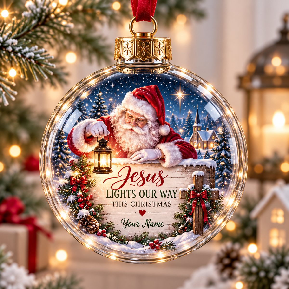 Personalized Santa Lantern Christmas Ball Ornament