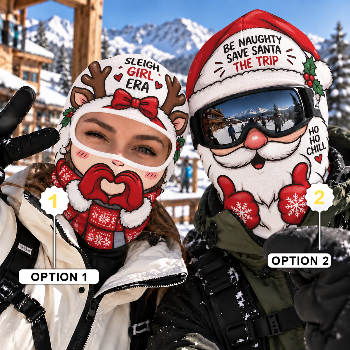 Sleigh Girl Era Santa and Reindeer Funny Face Ski Mask