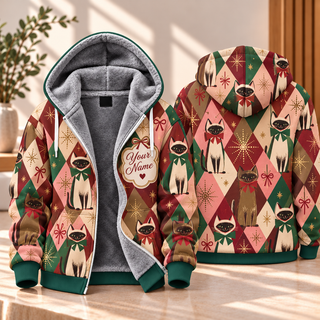 Siamese Cat Argyle Personalized Fleece Jacket