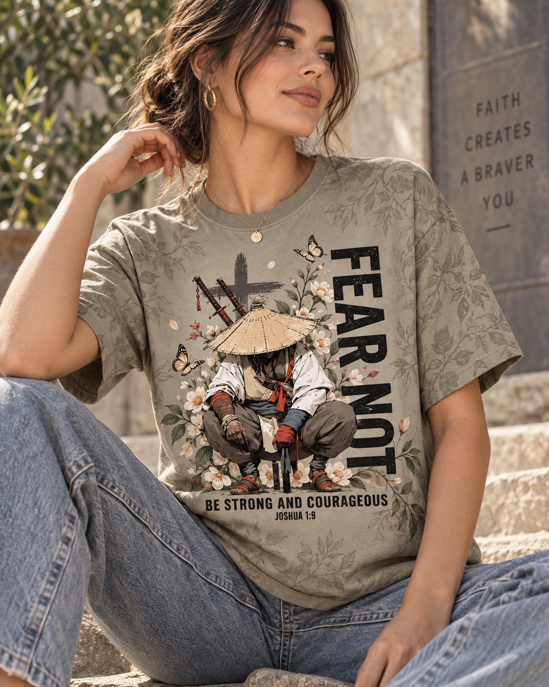 Fear Not Joshua 1:9 Samurai Warrior Christian T-Shirt
