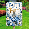 Faith Over Fear Blue Metal Sign