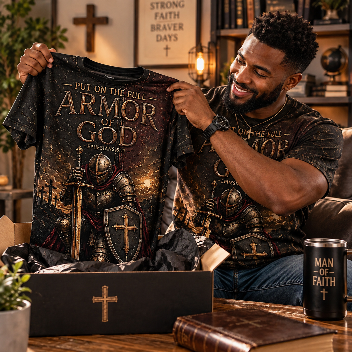Put On The Full Armor of God T-Shirt – Ephesians 6:11 Christian Warrior All-Over Print