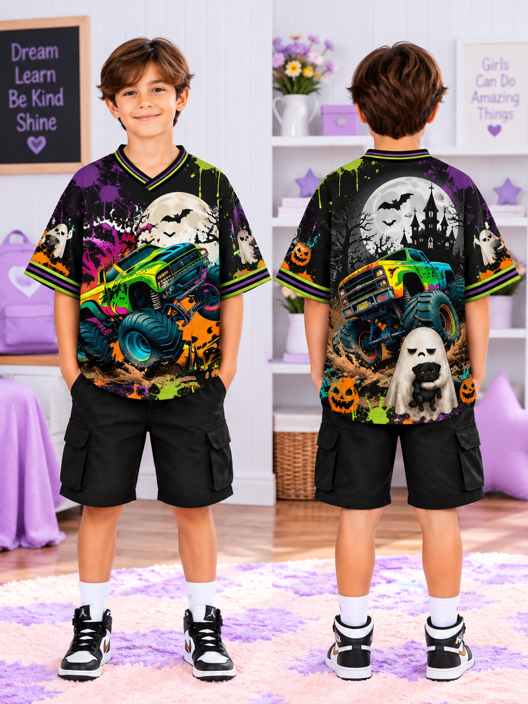 Monster Truck Ghost Kids T-Shirt Jersey