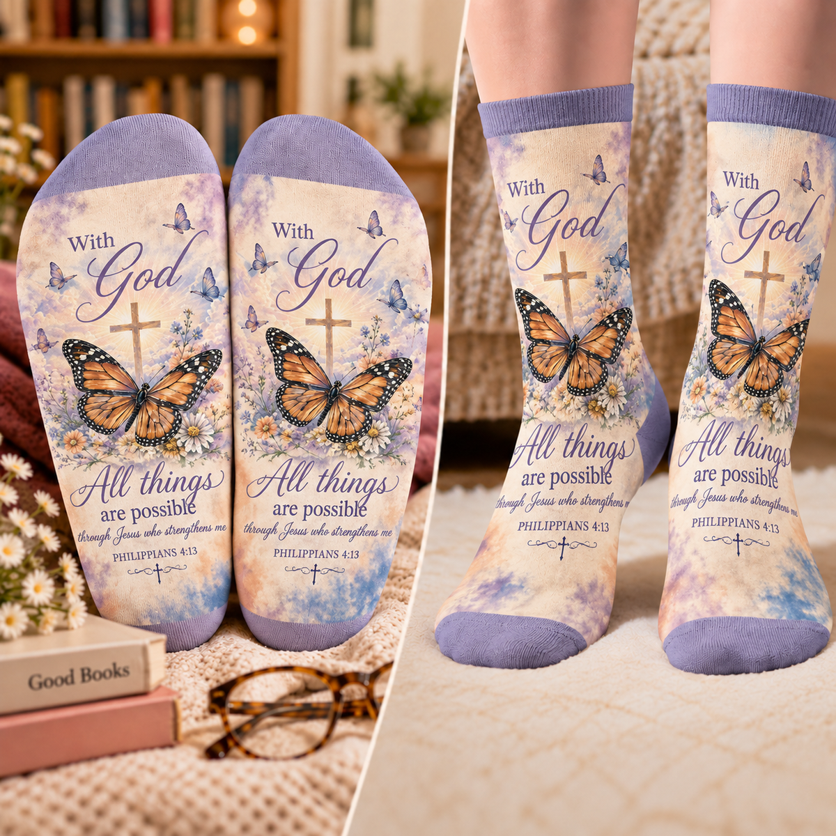 With God All Things Are Possible Socks