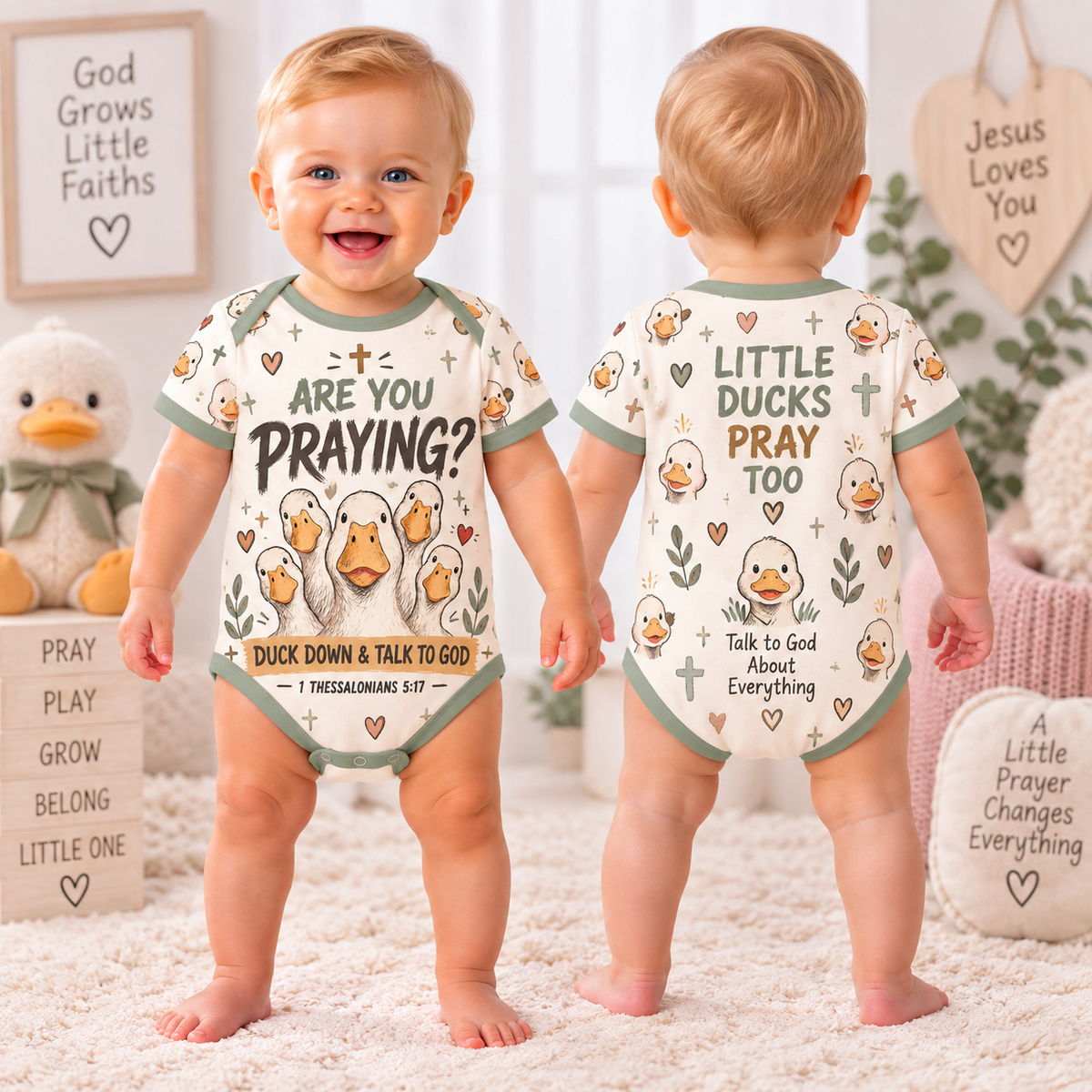 Little Ducks Pray Too Baby Bodysuit