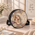 Personalized Mary and Child Floral Leather Round Bag