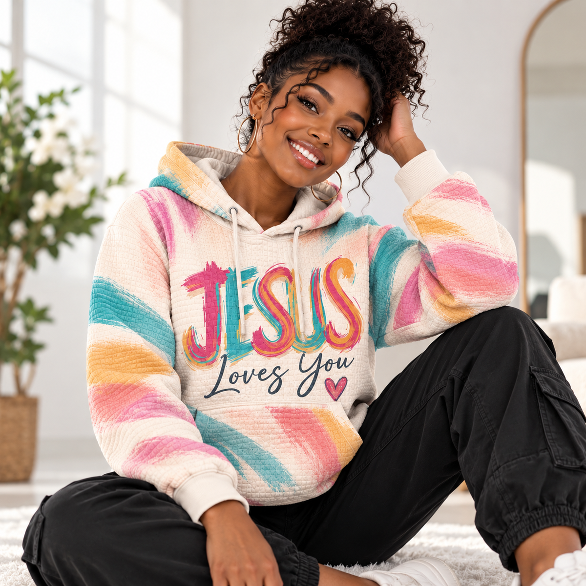 Pastel Brushstroke Heart Waffle Hoodie