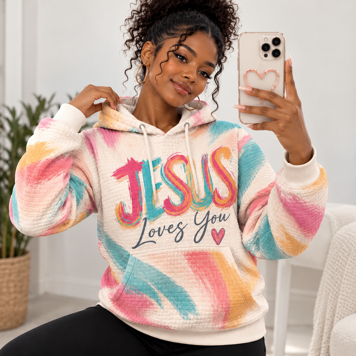 Pastel Brushstroke Heart Waffle Hoodie