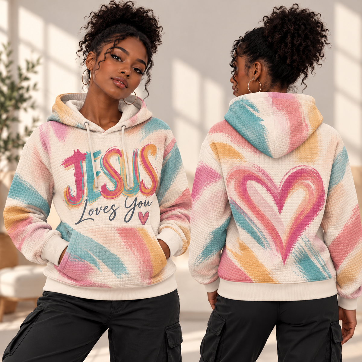 Pastel Brushstroke Heart Waffle Hoodie