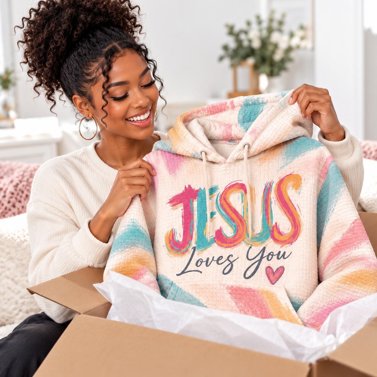 Pastel Brushstroke Heart Waffle Hoodie