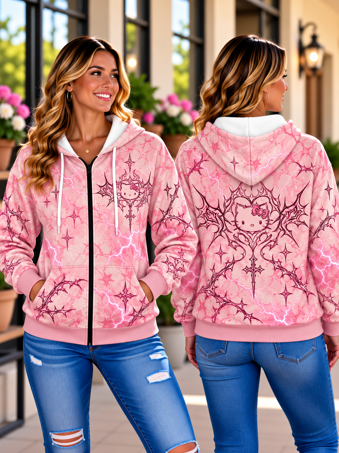 Hello Kitty Thorn Heart Zip Hoodie