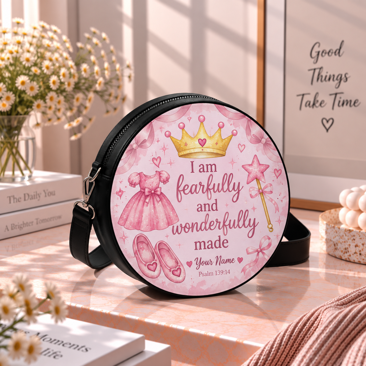 Personalized Wonderfully Made Princess Leather Round Bag