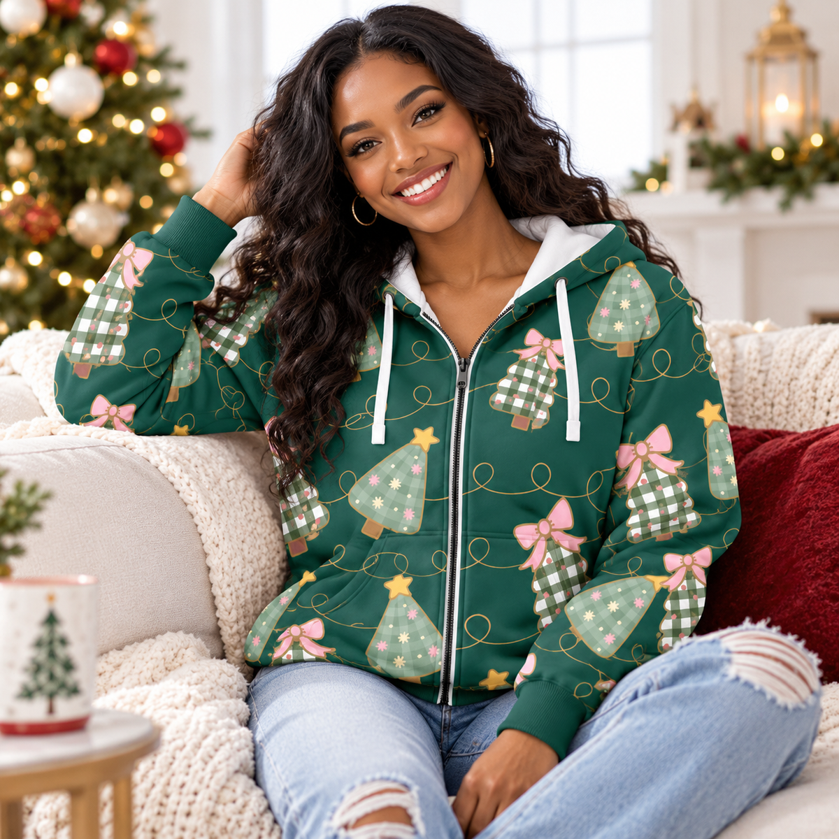 Personalized Green Gingham Tree Zip Hoodie
