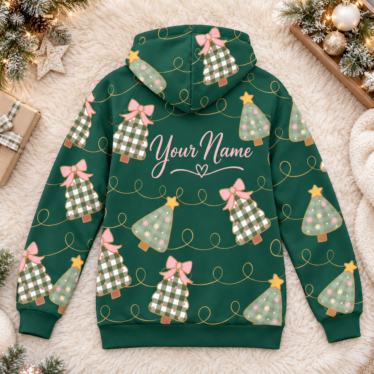 Personalized Green Gingham Tree Zip Hoodie
