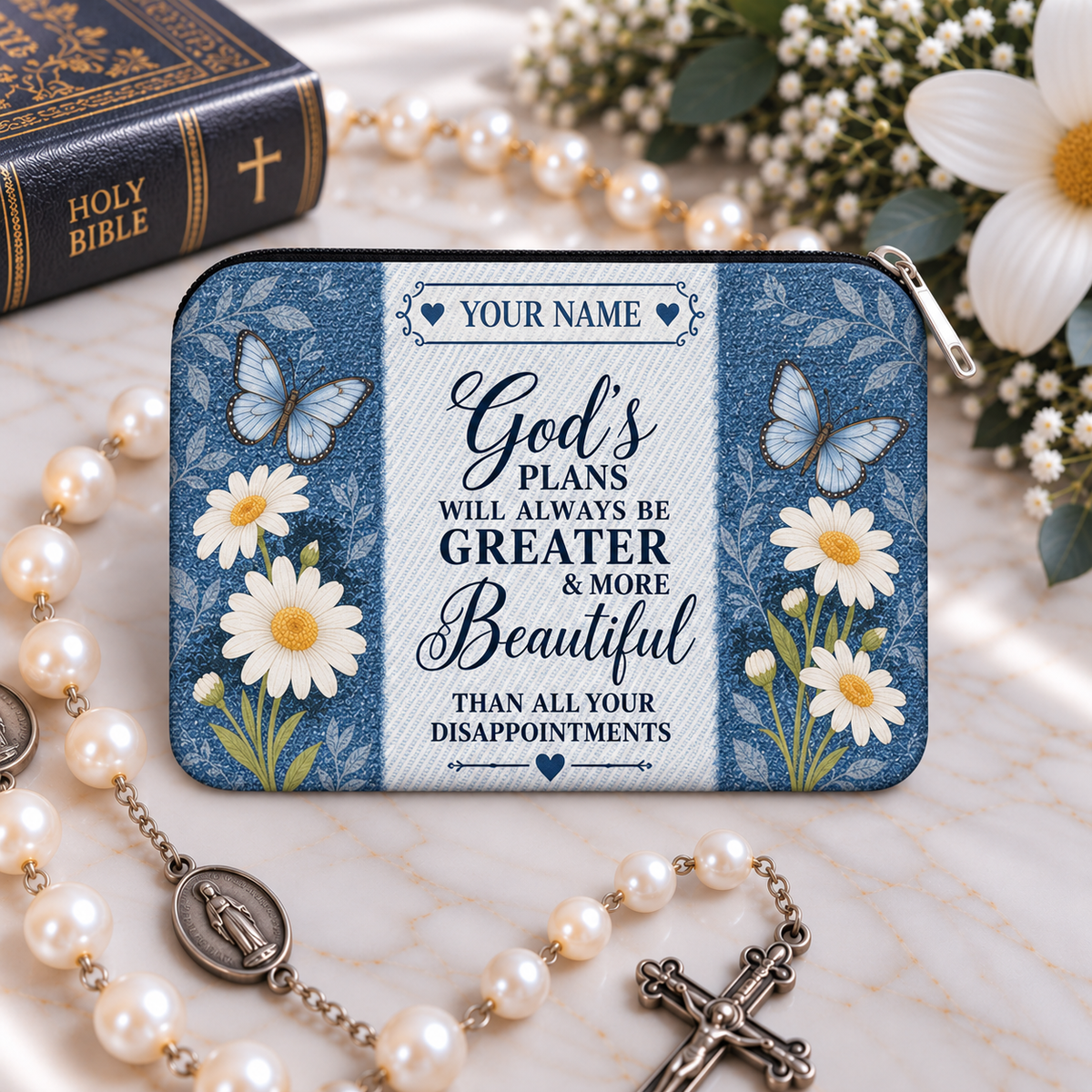 God's Plans Butterfly Personalized PU Leather Pouch