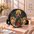 Personalized Mary Undoer of Knots Leather Round Bag