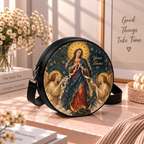 Personalized Mary Undoer of Knots Leather Round Bag