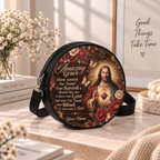 Personalized Jesus Amazing Grace Leather Round Bag
