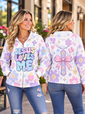 Jesus Loves Me Floral Cross Zip Hoodie