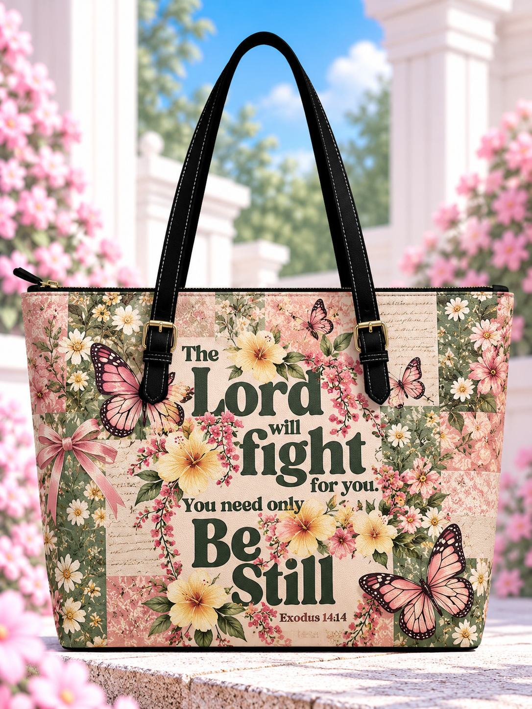 The Lord Will Fight For You Be Still Patchwork Butterfly Saddle Bag