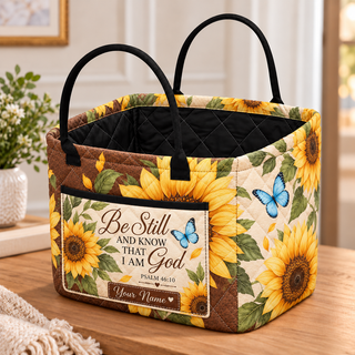 Personalized Sunflower Butterfly Quilted Storage Basket