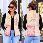 Pink Daisy Bow Patchwork Down Puffer Vest