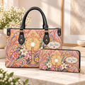 Personalized Floral Paisley PU Leather Handbag & Leather Long Wallet