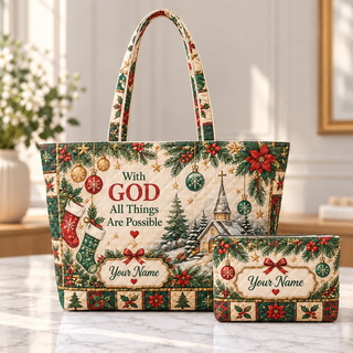 Personalized Winter Holiday Quilted Shoulder Bag & Storage Bag