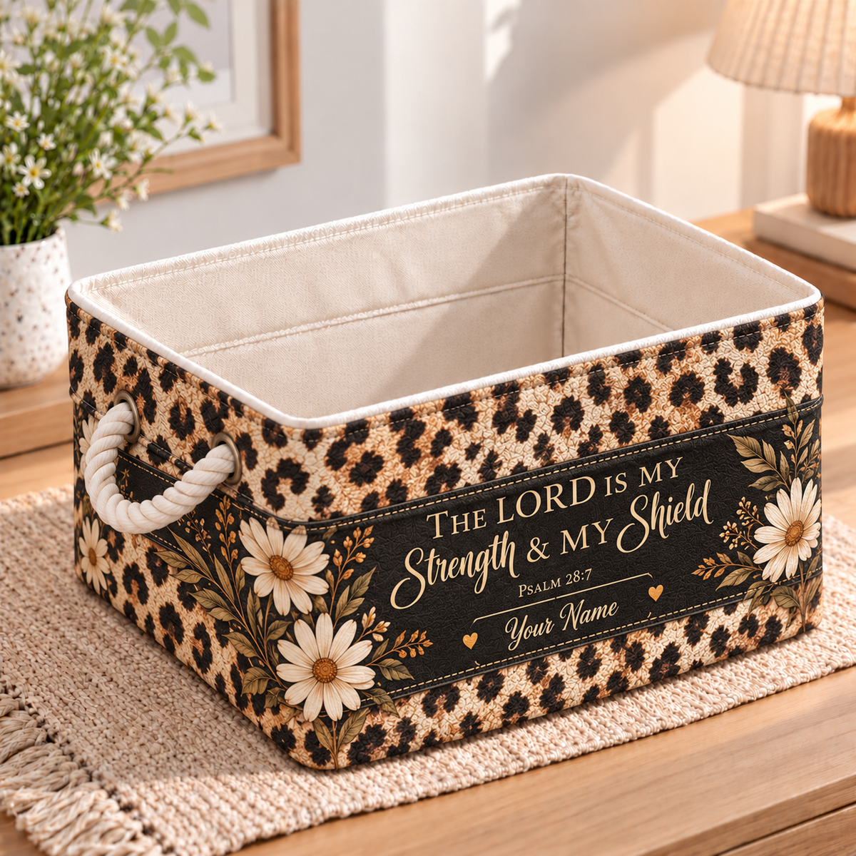 Personalized Leopard Daisy Storage Basket