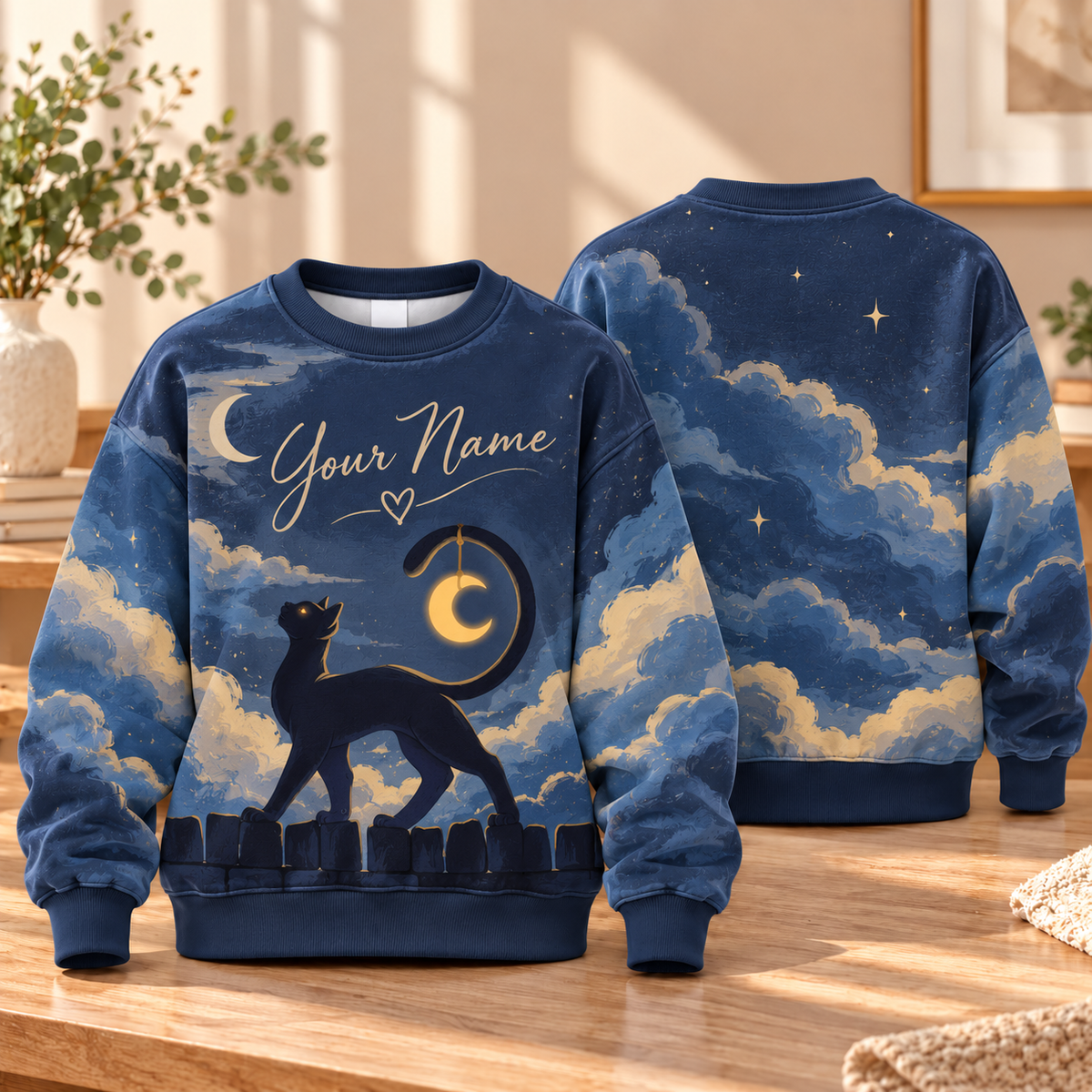 Personalized Moonlit Black Cat Sweatshirt
