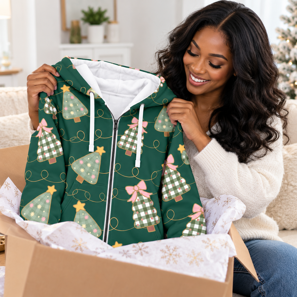Personalized Green Gingham Tree Zip Hoodie