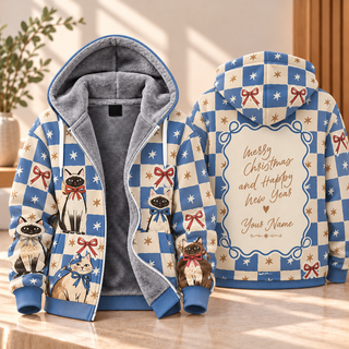 Checkerboard Bow Tie Cat Personalized Fleece Jacket